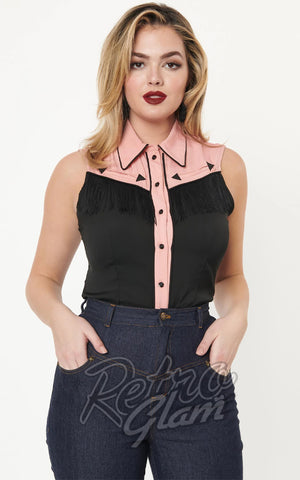 Unique Vintage Black & Pink Western Fringed Top Unique Vintage Black & Pink Western Fringed Top