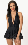 Unique Vintage Wendy skirted Swimsuit in Black front Unique Vintage Wendy skirted Swimsuit in Black front