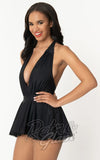 Unique Vintage Wendy skirted Swimsuit in Black front side Unique Vintage Wendy skirted Swimsuit in Black front side