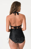 Unique Vintage Monroe high waisted ruched Bikini Bottoms in Black back Unique Vintage Monroe high waisted ruched Bikini Bottoms in Black back