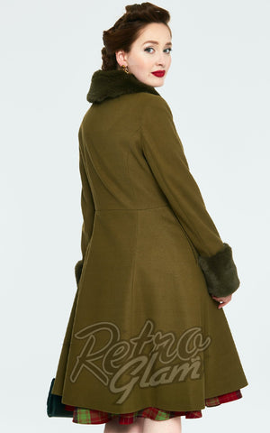Voodoo Vixen Erin Faux Fur Trimmed Coat in Olive back Voodoo Vixen Erin Faux Fur Trimmed Coat in Olive back