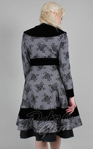 Voodoo Vixen Flo Floral Flocked Coat in Grey back Voodoo Vixen Flo Floral Flocked Coat in Grey back