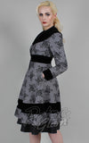 Voodoo Vixen Flo Floral Flocked Coat in Grey sides Voodoo Vixen Flo Floral Flocked Coat in Grey sides