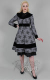 Voodoo Vixen Flo Floral Flocked Coat in Grey roses Voodoo Vixen Flo Floral Flocked Coat in Grey roses