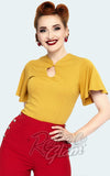 Voodoo Vixen Key Hole Flutter Sleeve Top in Mustard Voodoo Vixen Key Hole Flutter Sleeve Top in Mustard