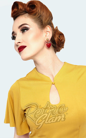 Voodoo Vixen Key Hole Flutter Sleeve Top in Mustard 40s Voodoo Vixen Key Hole Flutter Sleeve Top in Mustard 40s