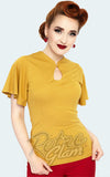 Voodoo Vixen Key Hole Flutter Sleeve Top in Mustard pinup Voodoo Vixen Key Hole Flutter Sleeve Top in Mustard pinup