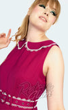 Voodoo Vixen Lace Trim 60's Dress in Magenta detail Voodoo Vixen Lace Trim 60's Dress in Magenta detail