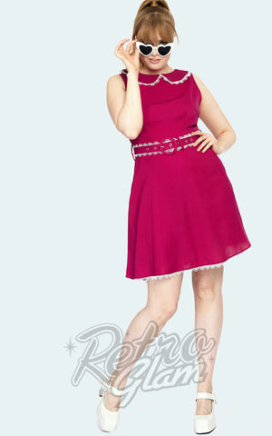 Voodoo Vixen Lace Trim 60's Dress in Magenta Voodoo Vixen Lace Trim 60's Dress in Magenta