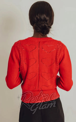 Voodoo Vixen Regina Heart Cardigan in Red back Voodoo Vixen Regina Heart Cardigan in Red back