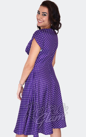 Voodoo Vixen Tabby Polka Dot Purple Tea Dress back