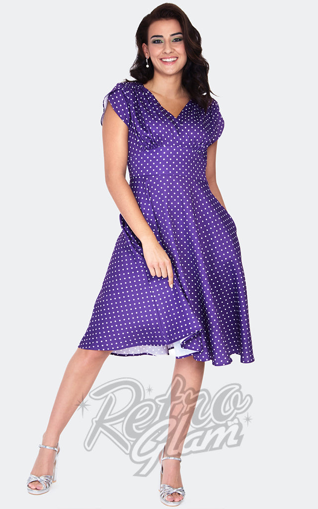 Voodoo Vixen Tabby Polka Dot Purple Tea Dress - S left only Voodoo Vixen Tabby Polka Dot Purple Tea Dress - S left only
