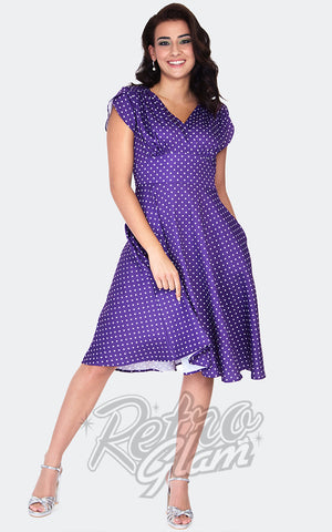 Voodoo Vixen Tabby Polka Dot Purple Tea Dress