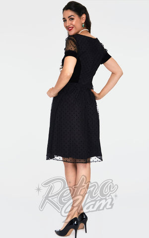 Voodoo Vixen Vonda Flare Dress in Black Swiss Dot back