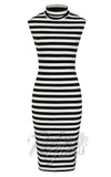 Banned Lina Pencil Dress in B&W Stripes cad