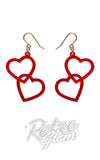 Red linked heart earrings
