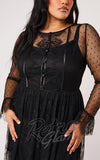 Hell Bunny Dark Knight Black Lace Midi Dress plus size bodice