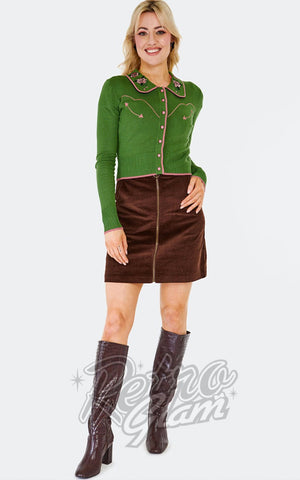 Voodoo Vixen Western Rose Cardigan in Green