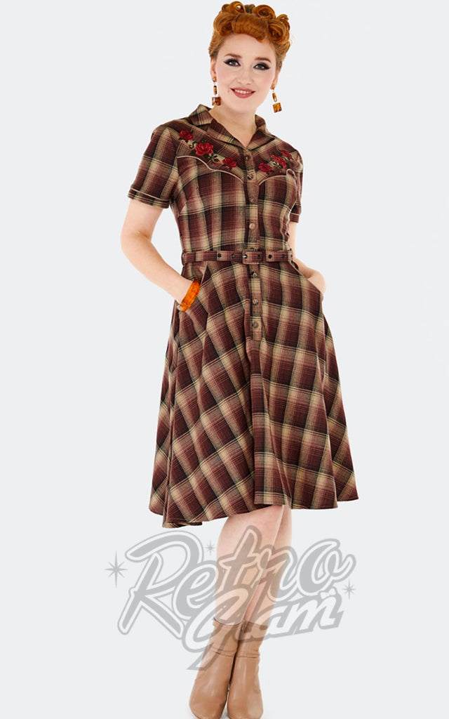 Voodoo Vixen Brown Plaid Western Shirt Dress
