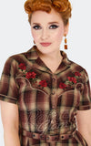 Voodoo Vixen Brown Plaid Western Shirt Dress detail