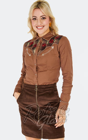Voodoo Vixen Western Brown Plaid Panel Shirt