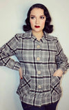 Astro Bettie 1940's Button Down Jacket in Black & Grey Plaid