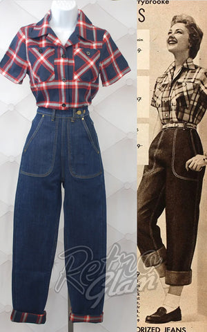 Astro Bettie 1040's Reproduction Jeans with Red Flannel Lining vintage