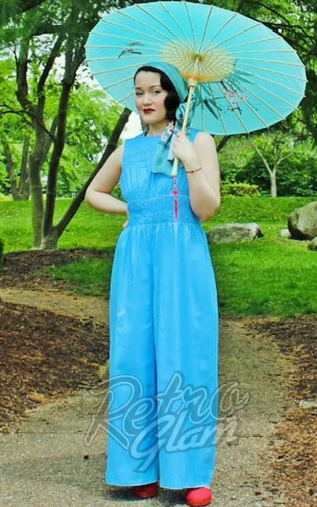 Astro Bettie Deco Beach Pyjama Jumpsuit in Berry Blue