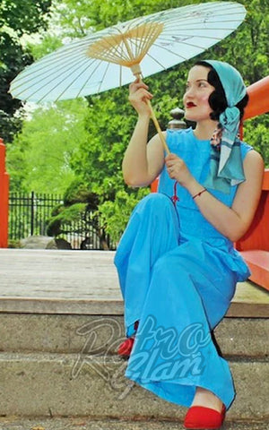 Astro Bettie Deco Beach Pyjama Jumpsuit in Berry Blue