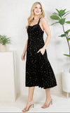 LA Soul Golden Moon Star Smocked Cami Dress in Black Velvet pockets