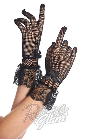 Banned Amal Fishnet Gloves in Black