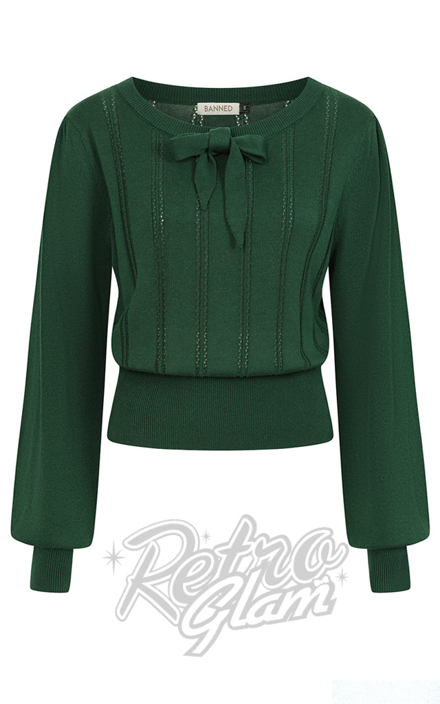 Banned Angel Pointelle Jumper in Bottle Green - Pre-Order