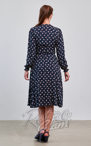 Banned Bloom Wrap Dress in Navy Floral back