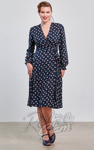 Banned Bloom Wrap Dress in Navy Floral
