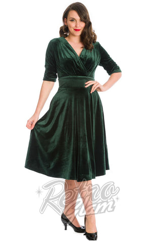 Banned Date Night Velvet Swing Dress in Green