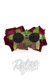 Banned Double Rose Hair Comb burgundy back

