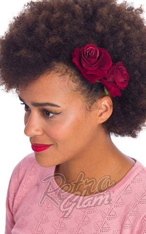 Banned Double Rose Hair Comb burgundy model