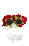 Banned Double Rose Hair Comb red back