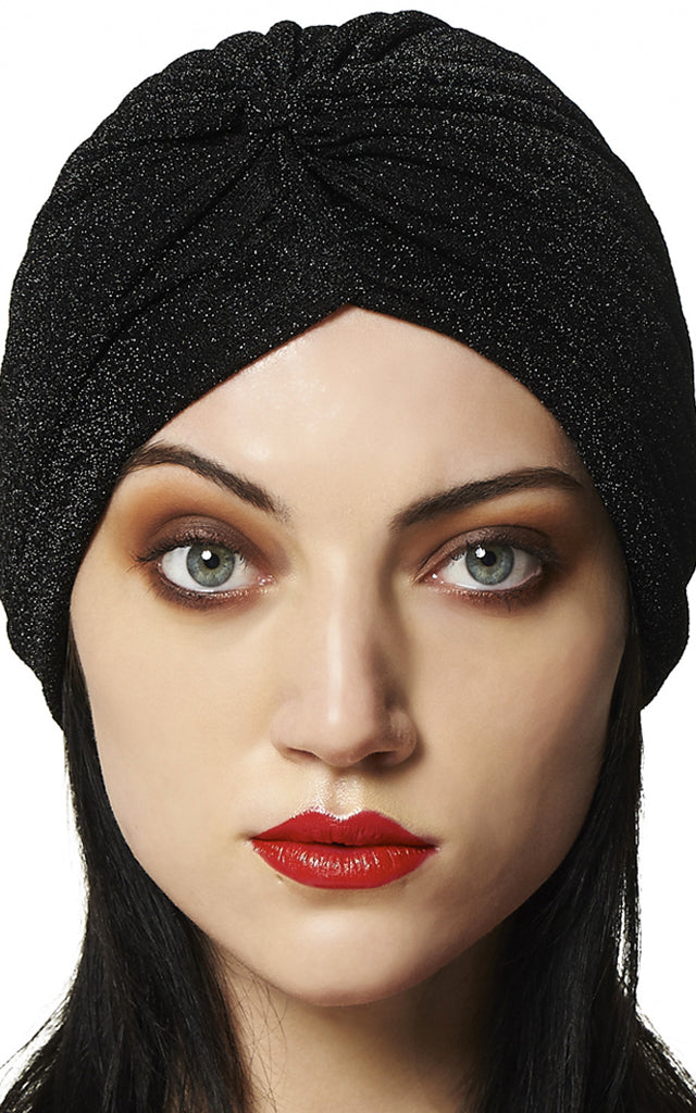 Banned Warlock Hair Turban in Black & Silver Flecks