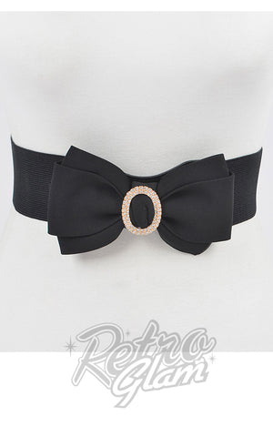 Rhinestone Bow Buckle Stretch Belt in Black