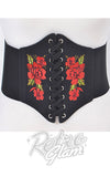 Wide Corset Belt with Red Roses in Black