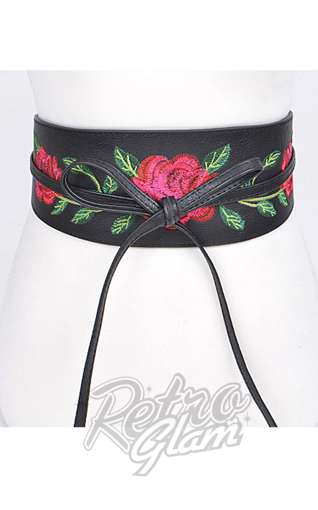 Floral Obi Belt in Black