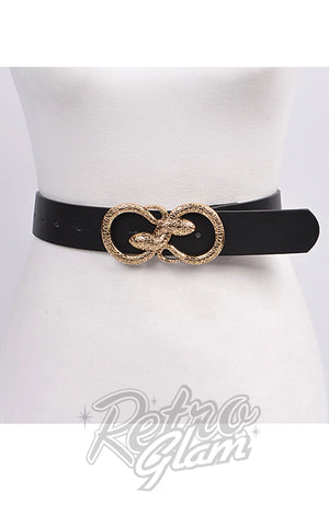 Double Snake Head Black Belt silver