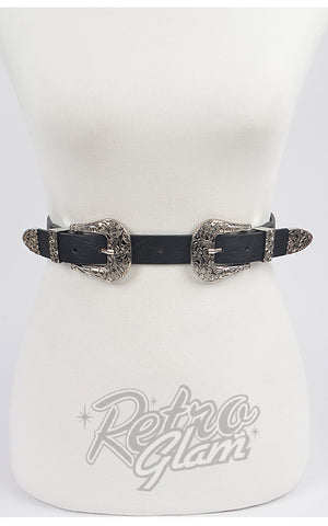 Double Buckle Western Belt in Black