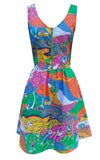 Blue Platypus Fit & Flare Midi Dress in Landscape Rainbow Farm zipper