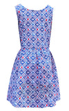 Blue Platypus Fit & Flare Midi Dress in Blue & Red Picnic Print back