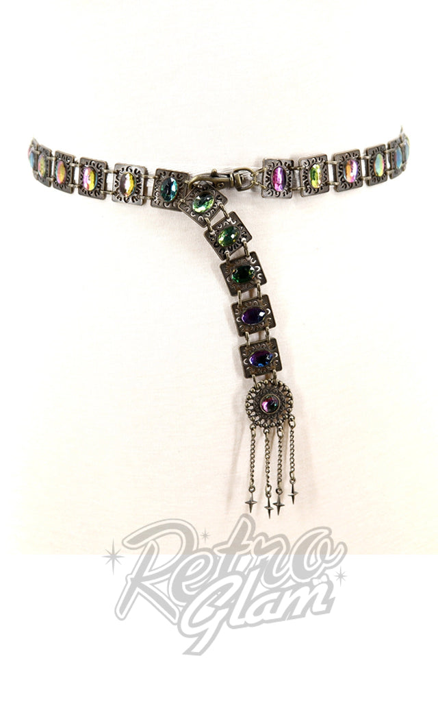 Comeco Brass Chain Belt With Rhinestones