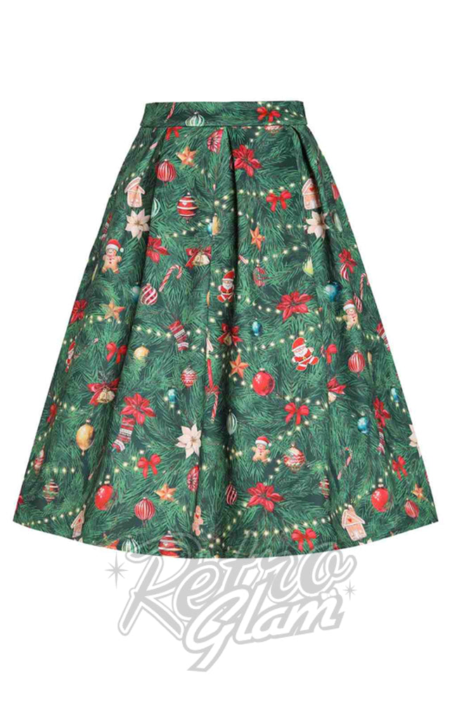 Dolly and Dotty Aisley Skirt in Green Christmas Tree Decorations Print - Pre-Order