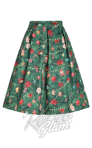 Dolly and Dotty Aisley Skirt in Green Christmas Tree Decorations Print