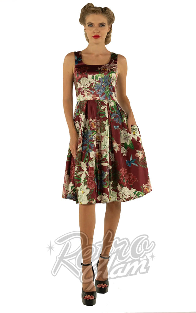 Dolly and Dotty Amanda Dress in Burgundy Botanical Print